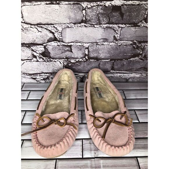 MINNETONKA Pink Rawhide Lace Cally Slip On Leather Moccasins Women Sz 8M US/39EU - Picture 4 of 16